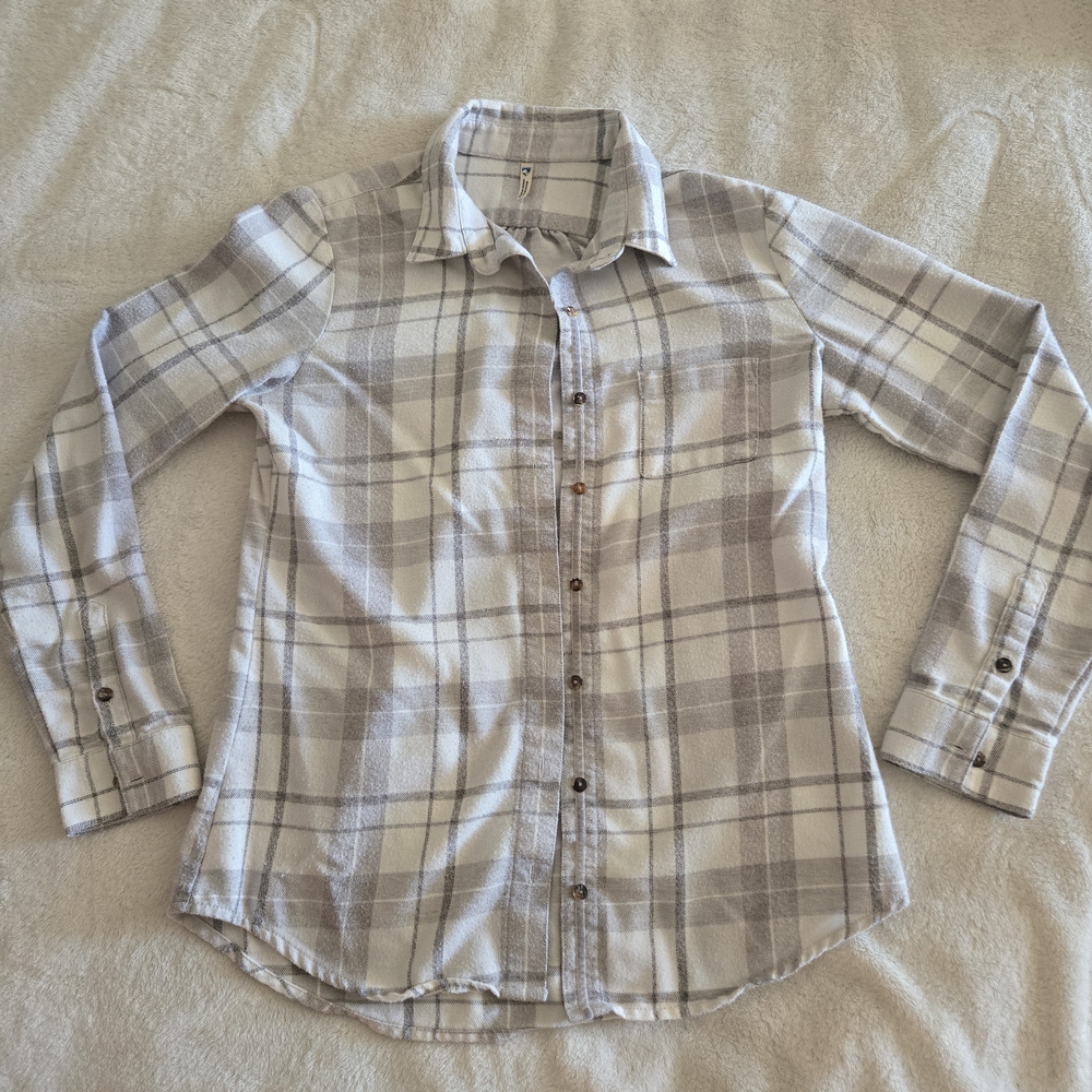 Patagonia Women's Casual Plaid Shirt - White and Gray